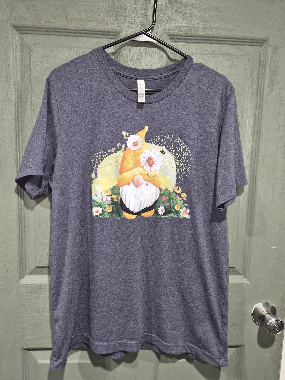 Gnome Graphic Tee - Heather Blue with Yellow Gnome